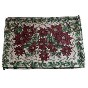Vintage Red & Green Christmas Poinsettia Tapestry Placemat Set Of 4